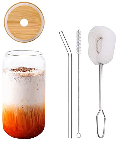 Maritown Tasse en verre avec couvercle et paille, 550 ml ours verres à boire tasse à café glacé en forme de canette réutilisable Boba tasses grande perle cocktail bouteille de voyage (B-550ML)