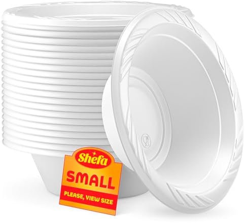 Shefa100 White Bowls - Plastic Bowls for Soup, Reusable & Washable, Heavy Duty Dinnerware - Ideal Set for Birthday, Parties, Camping, Catering 5 oz