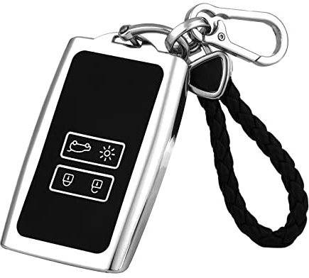 Delamiya Autoschlüssel Hülle, TPU Silikon Schutzhülle Schlüsselhülle Kompatibel mit Renault, Renault Schlüsselhülle mit Schlüsselanhänger, 4 Tasten Autoschlüssel Schutzhülle-Silber