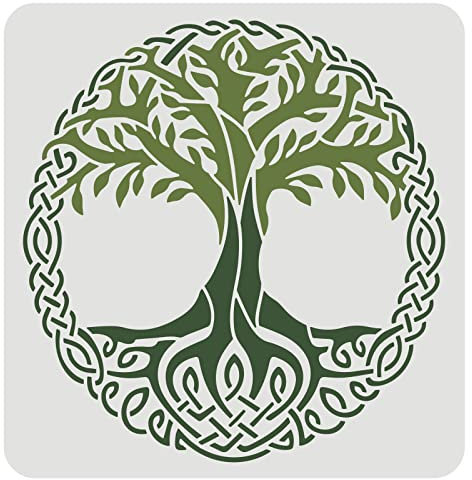 FINGERINSPIRE Albero della Vita Stencil Modello 30x30cm Disegno Stencil Pittura Stencil Quadrato Grande Disegno Albero Disegno Stencil Per Dipingere su Legno, Parete, Mobili, Tessuti e Piastrelle