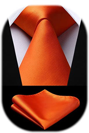 HISDERN Krawatten für Herren Orange Krawatte und Einstecktuch im Set Klassische Seide Bindung für Hochzeitsfest-Geschäft