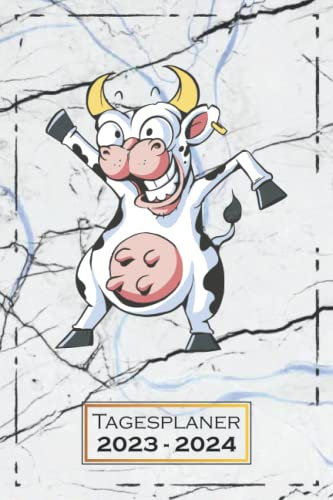 Tagesplaner 2023-2024: Kuh, Bauernhof | A5 (6x9) | Softcover | 1 Woche auf 2 Seiten | mit Monatsübersicht & Kontakttabelle | Terminkalender, Wochenplaner | Tier | qd1