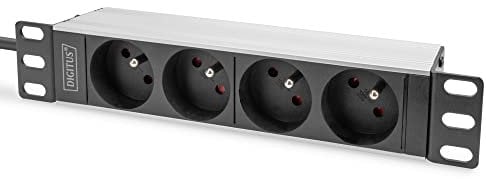 DIGITUS Ciabatta elettrica a 4 prese - 1U - 10 pollici (254 mm) - versione francese - montaggio a rack in armadio di rete - argento/nero