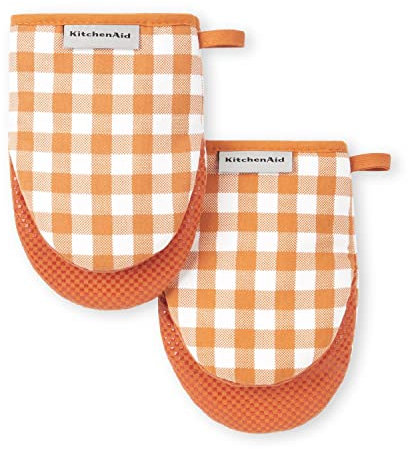 KitchenAid Gingham Mini Oven Mitt 2-Pack Set, Honey, 5.5x8