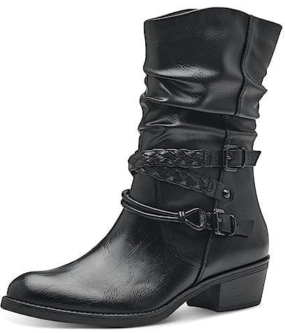 MARCO TOZZI Damen Stiefeletten mit Absatz aus Kunstleder mit Schnallen, Schwarz (Black), 40