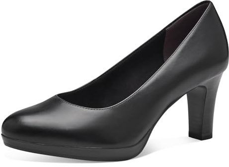 Tamaris Women's Court Shoes Leather Block Heel Comfortable Black UK 2