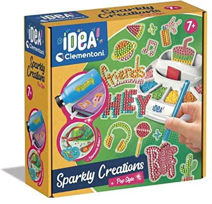 Clementoni - Idea-Sparkly Creations-Pop-Stil Malerei, Diamantkunst, Kunst-Set, Edelstein-Werkstatt, kreatives Spiel Kinder 7 Jahre, mehrsprachige Farbe, 18775