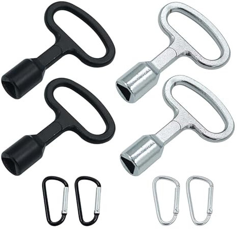 SVOCK 4 Stück 9MM Dreikantschlüssel Triangular Mülltonne Metall Dreieck Schlüssel Dreikant Wasserhahn Schlüssel Universal mit Karabinerhaken für Elektrokasten Gas Wasser Stromzähler Box Schrank