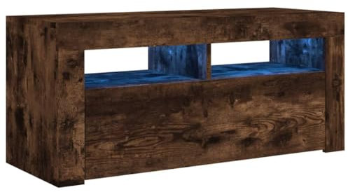 vidaXL Mueble de TV con Luces LED Roble Ahumado 90x35x40 cm, Soporte de TV, Armario Auxiliar, Armario para Equipos de música, Armario de TV