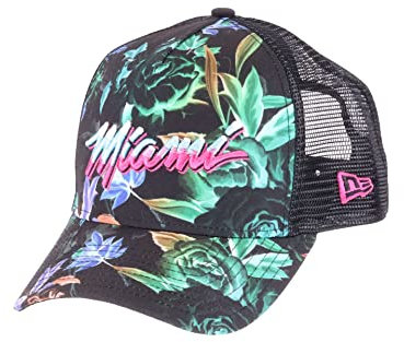 New era Miami Heat NBA Vice Collection Floral Black Adjustable Trucker Cap - One-Size