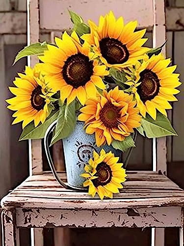 Bimkole DIY 5D Diamond Painting Zubehör Sonnenblumenstuhl, Blume Diamant Malerei Kit Voll Runde Bohrer Malen nach Zahlen Malerei Stickerei Kreuzstich Diamond Dekoration 30X40 cm