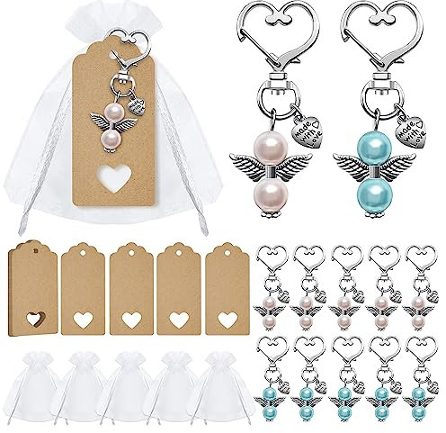 Schutzengel Anhänger 10 Stück Rosa 10 Stück Blau Schlüsselanhänger Organza Beutel Kraftpapier Anhänger für Abschiedsgeschenk Glücksbringer Gastgeschenke Taufe Hochzeit Konfirmation