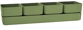 Teraplast vaso elegante di design Sierra, composto da 4 vasi quadrati e un sottovaso, dimensioni cm 48x12x11 h, fioriera per piantine e piante grasse reistente ai raggi UV (CM 48, Olive (Verde))
