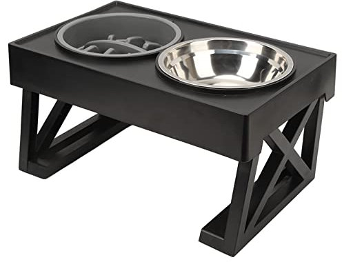 Adjustable Elevated Dog Bowls with Slow Feeder Prevent Slip Anti-Slip Design, Keep Clean Hygienic, Easy to Install