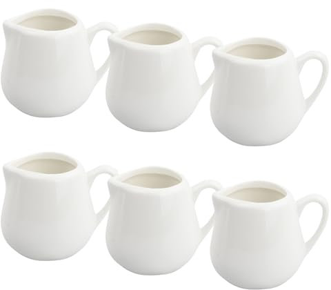 Cozlly 6 Mini Jarra de Leche Porcelana, 100ml Lechera Cerámica, Jarra para Cremar Leche Pequeñas para Café, Salsa, Blanco (Blanco con Asa)