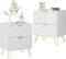 UEV Nachttisch 2er Set, Nachtschrank mit Schubladen, Nachtkommode mit Metallfüße, Sofatisch mit Beine, Beistelltisch für Wohnzimmer Schlafzimmer, 40x30x52cm, Weiß und Gold