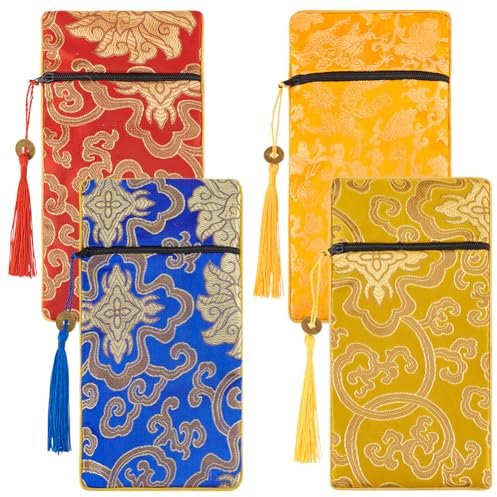 AHANDMAKER 8 Stück Schmuck-Seiden-Geldbeutel, 4 Farben Chinesischer Brokat-Münzgeldbeutel-Organizer, Geschenkbeutel Mit Quaste, Münzgeldbeutel, Bestickte Organizer-Tasche Für Frauen Und Mädchen