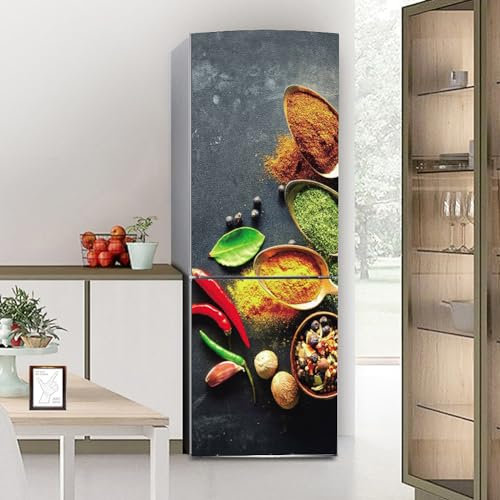Stickers autocollants pour frigo, autocollant de réfrigérateur couvrant entièrement la porte du autocollants muraux pour décalcomanie de cuisine, assaisonnement de cuisine, poivre et épices