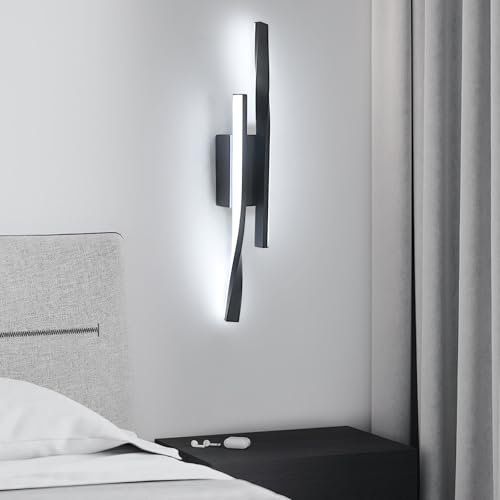 Riserva Applique Murale Intérieure LED, 16W 1800LM Lampe Murale Moderne, 6500K Blanc Froid, Luminaire Mural Noir pour Salon, Chambre, Escalier, Couloir