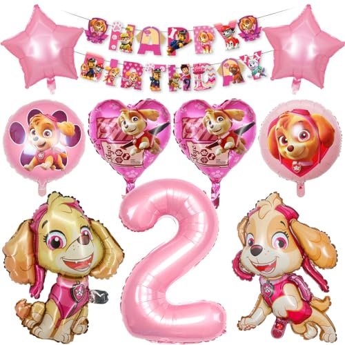 Hund Luftballon Geburtstag Deko 2 Jahre, Kinder Geburtstagsdeko Rosa, Dog Deko Kindergeburtstag für 2 Jahre Mädchen, Folienballons mit Happy Birthday Banner 2. Geburtstag Partydeko