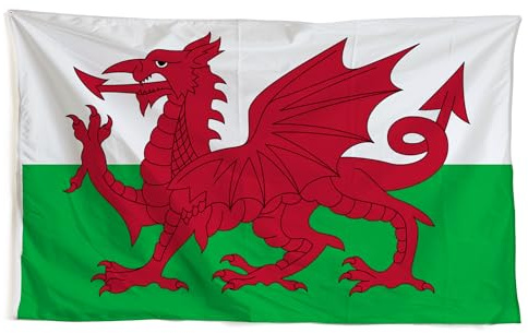 Wales Fahne 90x150 cm Hissfahne - Premium Flagge Wetterfest & UV-Beständig mit Metallösen - Große Nationalfahne Fanartikel für EM, WM, Stadion & Garten