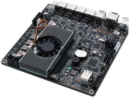 Glovary NAS Mainboard Quad Core N100, Mini-ITX NAS Motherboard, 4 x i226V 2.5GbE LAN, DDR5 32GB RAM 1TB NVMe SSD, 2 x SATA3.0 6Gbps