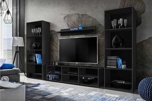 Komodee®, Ensembles de Meubles RTV Taranto Grande, Noir, sans LED, pour Salon, Chambre, Bureau