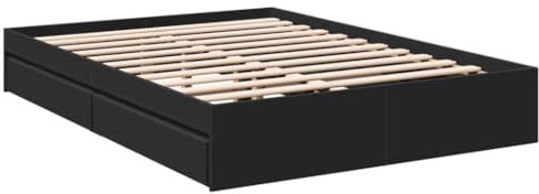 vidaXL Bettgestell, Bett mit Schubladen für Schlafzimmer, Bettrahmen mit Lattenrost, Schlafzimmerbett Doppelbett, Schwarz 120x200cm Holzwerkstoff