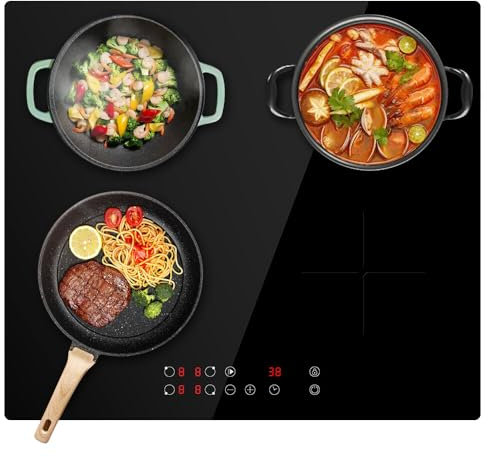 Panana 4-Zone Induction Hob, Black Crystal Glass, 7600W, 4 Independent Controls, 10 Temp Settings, 99 Min Timer, Safety Lock, No Plug