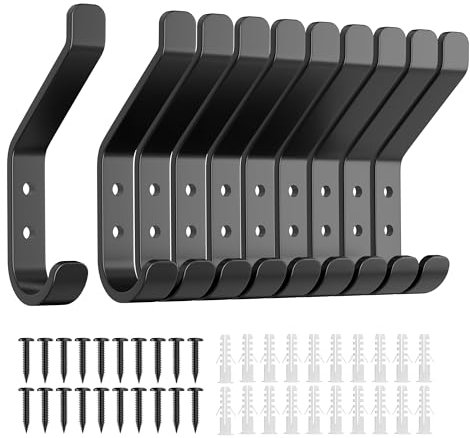 Garderobenhaken 10-Stück, kleiderhaken Schwarz zum Schrauben, Wandhaken für Garderobe, Jacken, Hut, Metall Haken für Schlafzimmer, Wohnzimmer, Badezimmer, Kleiderschrank, 10CM