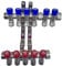 AQUA HEATING Wasserverteiler Set Verteiler Warmwasser Kaltwasser Trinkwasser Heizung Industrie Wasseranschluss Messing Vernickelt 1 Zoll 16x2 mm PEX 6 Wege Blau 5 Wege Rot