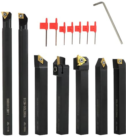 QWORK® 21 Pièces Jeu de Outils Tour a Metaux, Burins Tournants avec 12 mm Barre d'alésage, pour une Variété de Tâches Fines d'usinage et Tournage