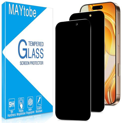 MAYtobe 2 Pack Privacy Screen Protector for iPhone 16 Pro Max, Anti Spy Tempered Glass, Case Friendly, Anti-Scratch, Ultra Resistant, Touch Sensitive, No Bubbles