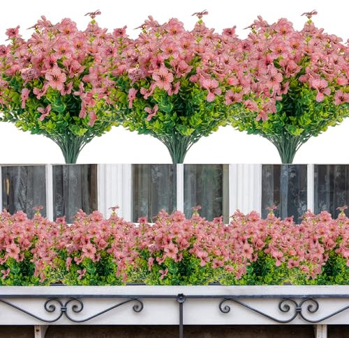 Boic 10 Bündel Künstliche Pflanzen Blumen, Kunstblumen Für Außen, Uv Beständig Kunstblumen Im Topf Wie Echt, Kunstblume Künstliche Für Balkonkasten, Aufhängen Pflanzgefäß, Drinnen, Draußen (Rosa)