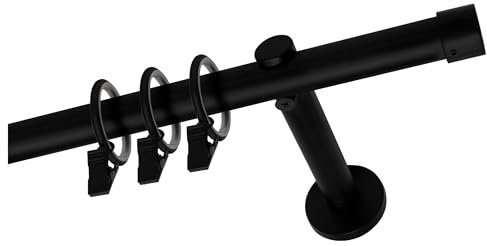 Voppi Gardinenstange Loft 360 cm 19mm Einzelstahl Farbe Schwarz Set mit Rollen Träger modern minimalistisch für Zimmer