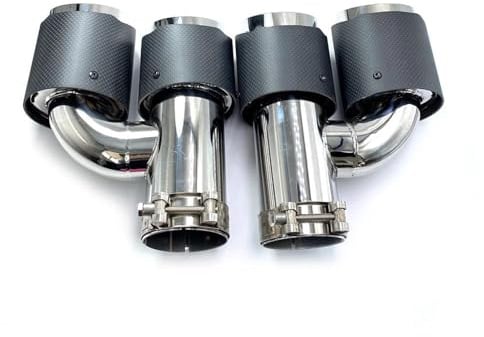 FUNFOB Auspuffblenden 2 Stück H-Rohr-Doppelauspuff-Endrohre Universelle Carbonfaser-Edelstahl-Auspuffrohre Mit Doppeltem Ausgang Auspuffblende(ID 63MM-OD 101MM)