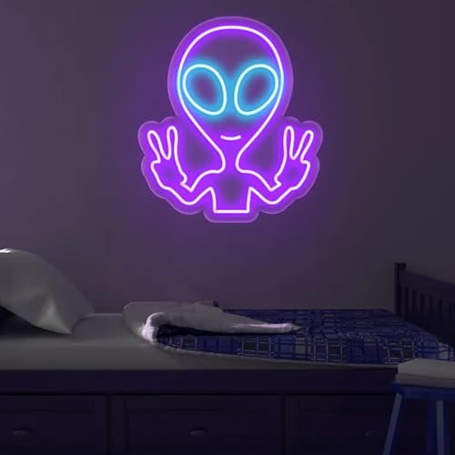 Xusdamyj Alien Neon Schild LED Licht Aliens Katze Sign Katze Neon Ästhetisches Zimmer Dekor Kinderzimmer LED Schild Custom Lamp UFO Signs