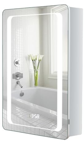 Warmiehomy Bathroom Mirror Cabinets with Lights,500x700mm LED Illuminated Bathroom Mirror Cabinet with Shaver Socket Sensor Switch Demister Pad with Time