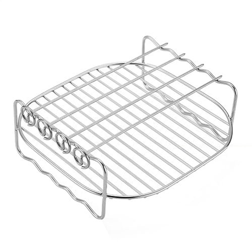 Airfryer Layer Grill - Doppel Edelstahl Airfryer Grill | Air Fryer Ständer und Spieße, Air Fryer Rack Set, Grillhalter Airfryer Zubehör, Grillpfanne für Barbecue Braten und Braten