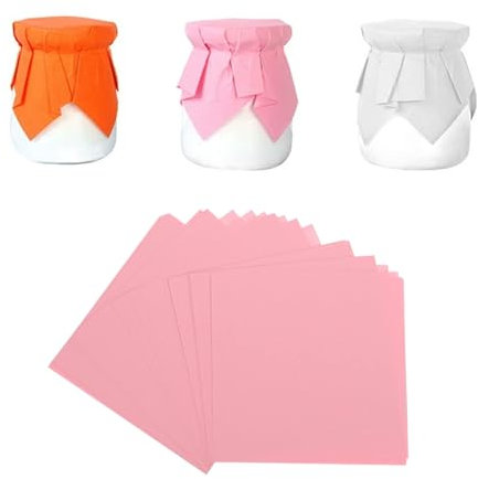 50Pcs paper material food cover,Food Storage Covers Lids,Fruit Vegetable Meat Preservation Fresh Keeping Cover,Pudding Cup Sealing Paper for Pudding Bottle,Jam Pot, Yogurt Cup, Tins (Pink)