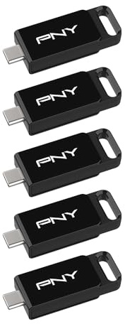 PNY Elite Type-C 64GB USB 3.2 Flash Drive – Up to 120MB/s Read, Up to 10x Faster Write Than USB 2.0, Reliable Design, Durable & Portable for Everyday Store & Share, Type-C Connector, 5-Pack