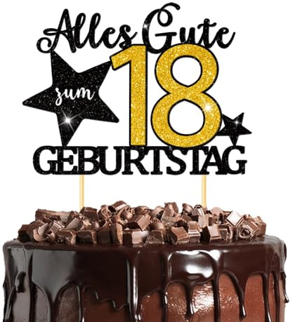 Tortendeko 18 Geburtstag Mädchen Junge, Doppelschicht 18 Cake Topper Schwarz & Gold, 18. Geburtstag Mädchen Junge Deko