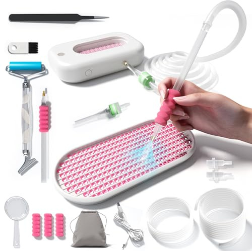 Sosayet Diamond Painting Zubehör mit Vakuum-Pumpe - 3 Saugstufen | Diamond Painting Stift Elektrisch Flüsterleise, Ohne Wachs, Schnell Präzise Diamant Platzierung für Kinder Erwachsene (Weiß)