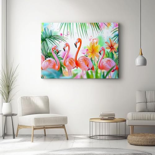 Quadro Su Tela Camera Da Letto 100L X 50L Cm Tropicale Fenicottero Fiori Stampe Da Parete Quadro Su Tela Moderni Decorazioni Murali Rosa Verde Soggiorno Ingresso Casa Acquerello Senza Cornice