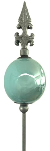 naninoa Metall Stecker französische Lilie. Gartenstecker mit Keramik-Kugel. Gartendeko Gartenverzierung. blau Aqua 110 cm.