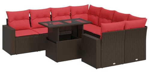 vidaXL 9-Piece Garden Sofa Set with Cushion Brown Poly Rattan Acacia Outdoor Sofa Set Garden Sofa Set Lounge Set Patio Sofa Set