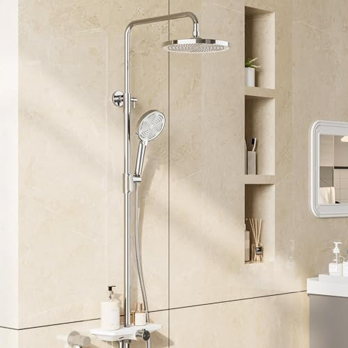 Garvee Regendusche set ohne Armatur, Duschsystem mit Duschkopf Duschgarnitur Edelstahl Duschsäule Überkopfbrause set Kopfbrause Chrome Rund 25 cm