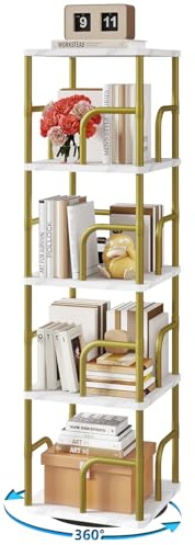 IBUYKE Drehbares Bücherregal mit 5 Ebenen,Standregal Bücherturm für Kinder,360°Grad Vertikal Drehregal,Multifunktionales Bücherregal Holz für Schlafzimmer, Wohnzimmer, Weiß,TBC004GW