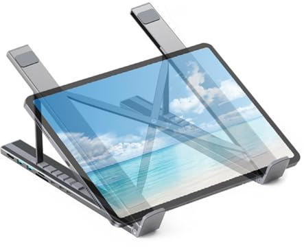 Soporte para Portátil con Base de Conexión Hub Multipuerto Adaptador 8 En 1 | Soporte Ergonómico para Portátil Para Ordenador Portátil Tablet Computadora de
