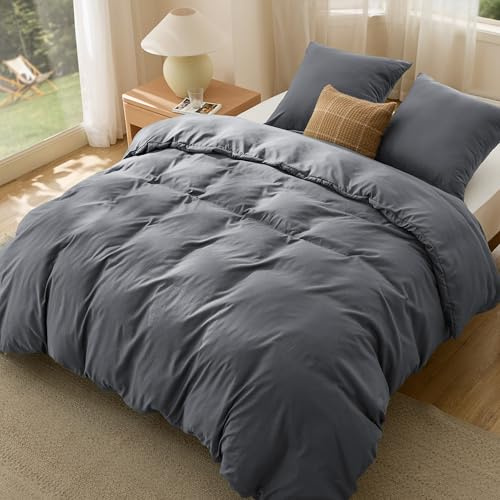BEDSURE Bettwäsche 260x240 3teilig Anthrazit - 1 Bettbezug 260x220 cm + 2 Kissenbezüge 65X65 cm, ÖKO-TEX Bettwäsche-Sets Grau Polyester Mikrofaser mit Reißverschluss